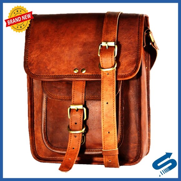 Leather Messenger Bag Crossbody Tablet Case Classic Minimal Chic Everyday Carry